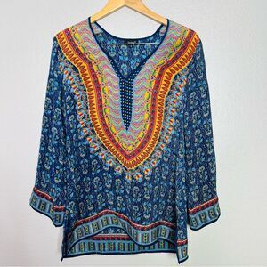 Tolani Women's Boho Floral Print 100% Silk Long Sleeve Tunic Top Size small